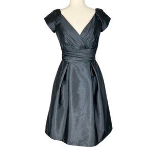 Alfred Sung Womens D502 Short Sleeve V Neck Cocktail Dress Ebony Gray size 6